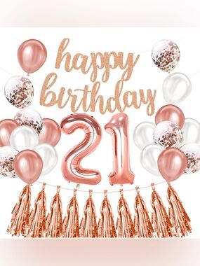 Rose Gold and White 21st Birthday Balloon and Garland Set